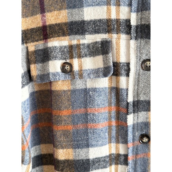 BIBI Plaid Oversized Shacket Jacket Women‎ Black Tan Red Button Front Casual - Picture 3 of 6